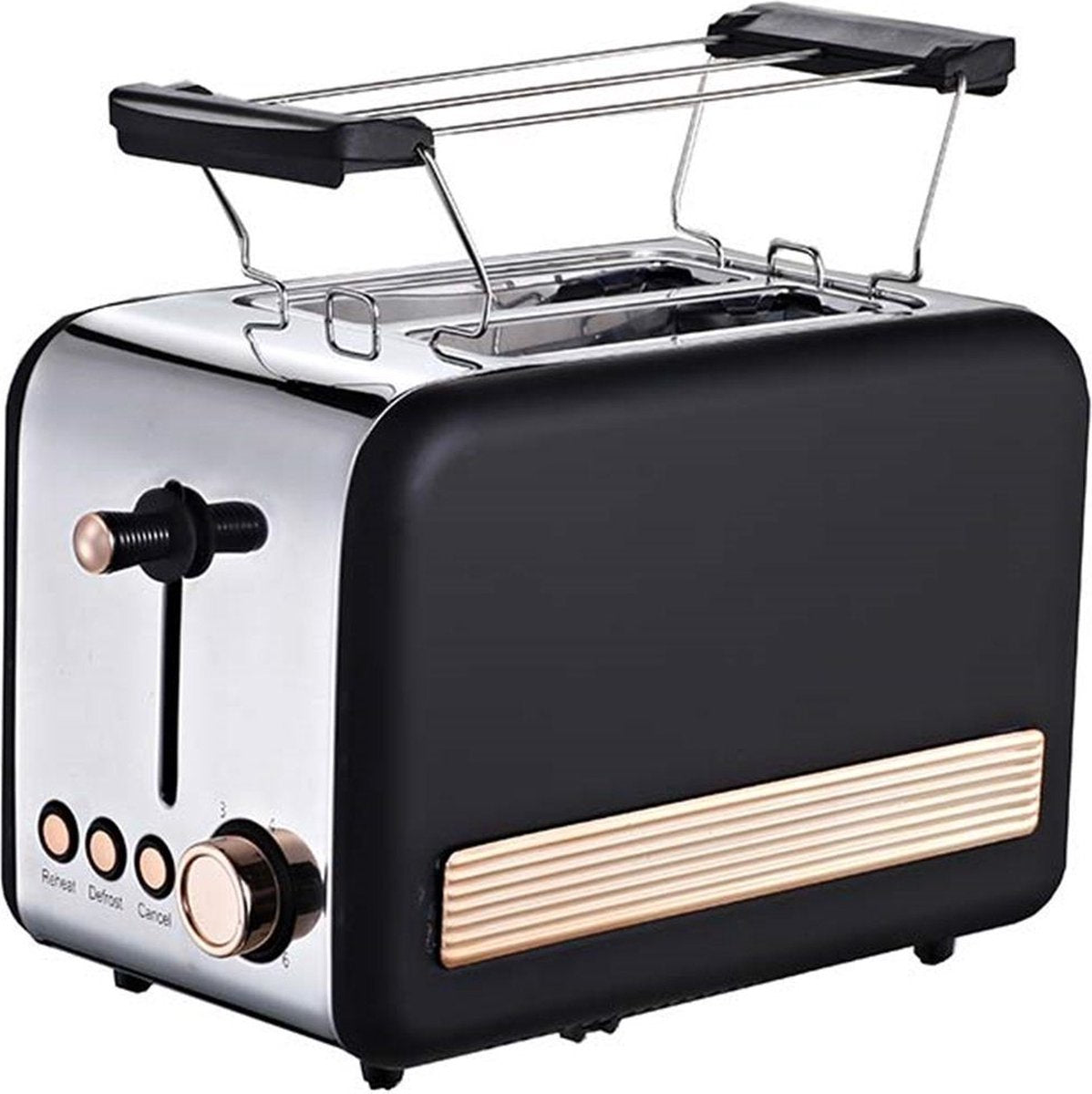 Michelino Broodrooster - Toaster - 6 Warmteniveaus - 2 Sleuven - 850W - Zwart/Goud